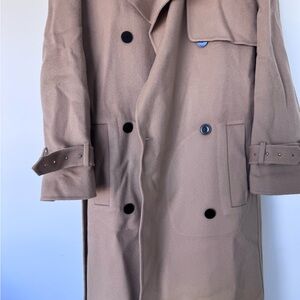 Theory Camel Double-Breasted Trench Coat